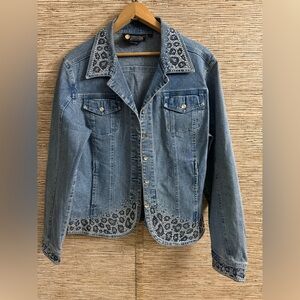 Christine Alexander Rhinestone Bling Blue Denim Jean Jacket Women Size Large